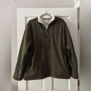 Orvis Sherpa Lined 1/4 Zip Long Sleeve Heathered Knit Pullover Sweater